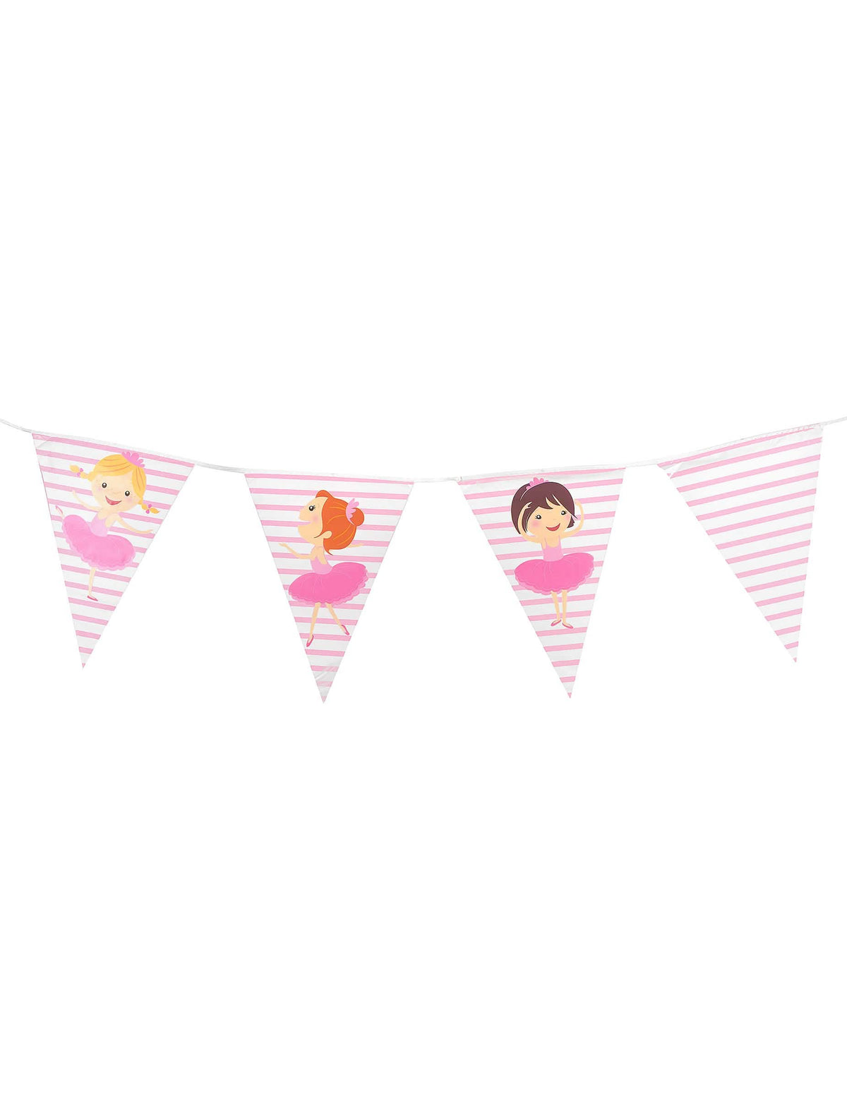 Guirlande en plastique fanions ballerines rose et blanc à rayures