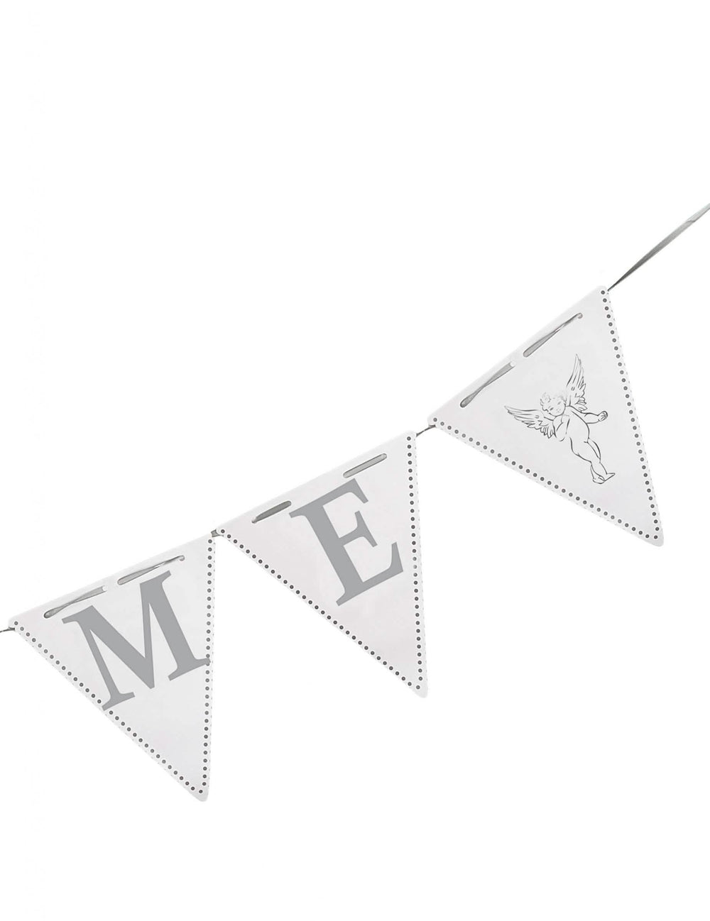 Détail des lettres et de l'ange de la guirlande fanions baptême