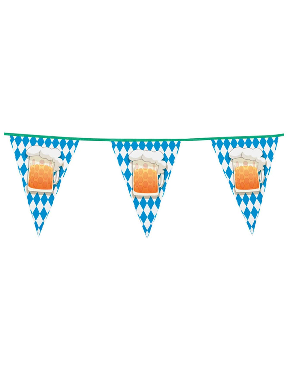 Guirlande à fanions fête de la bière pour décoration bleu et blanc avec motifs chopes de bière