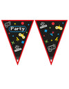 Guirlande fanions en papier Gaming Party pour fête noir et rouge à motifs manettes de jeux vidéo