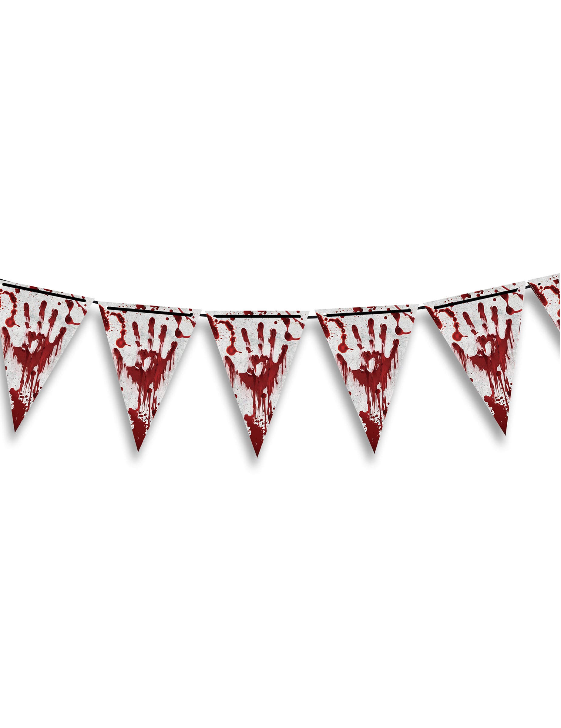 Guirlande fanions en papier Halloween ensanglanté pour décoration blanche avec traces de mains rouges