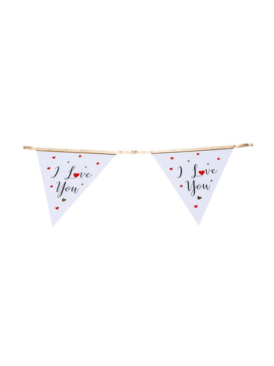 Guirlande fanions i love you pour décoration blancs rouges noirs et dorure or romantique