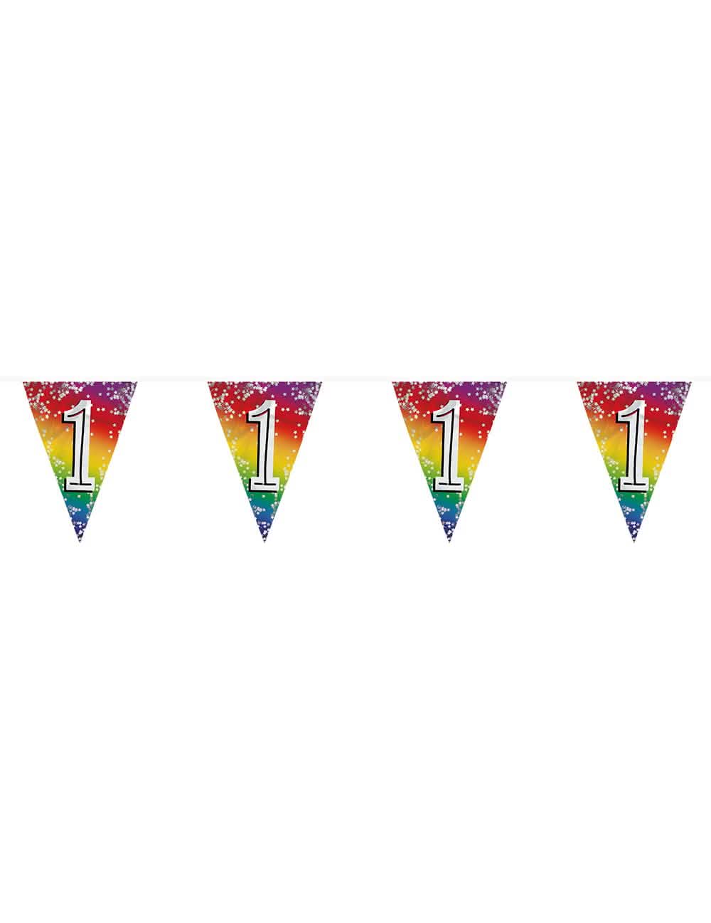 Guirlande de fanions métalliques anniversaire pour fête chiffre 1 arc-en-ciel
