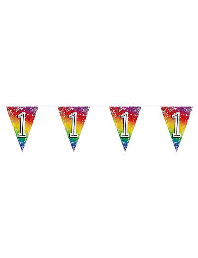 Guirlande de fanions métalliques anniversaire pour fête chiffre 1 arc-en-ciel