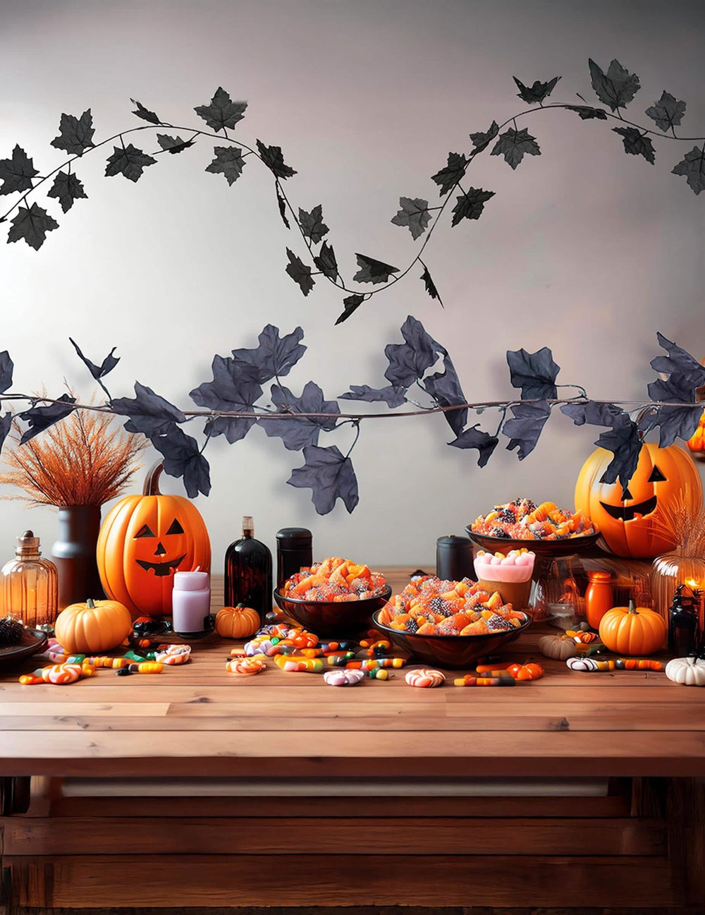 Mise en situation de la guirlande de feuilles décoration d'Halloween