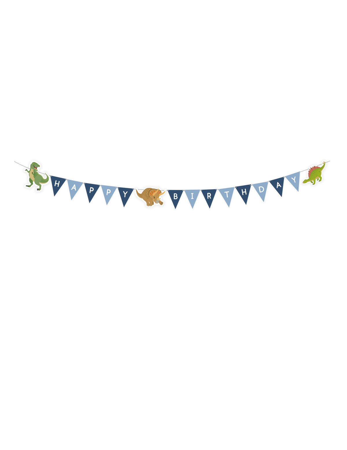Guirlande à fanions Happy Birthday grands dinosaures pour enfant bleue