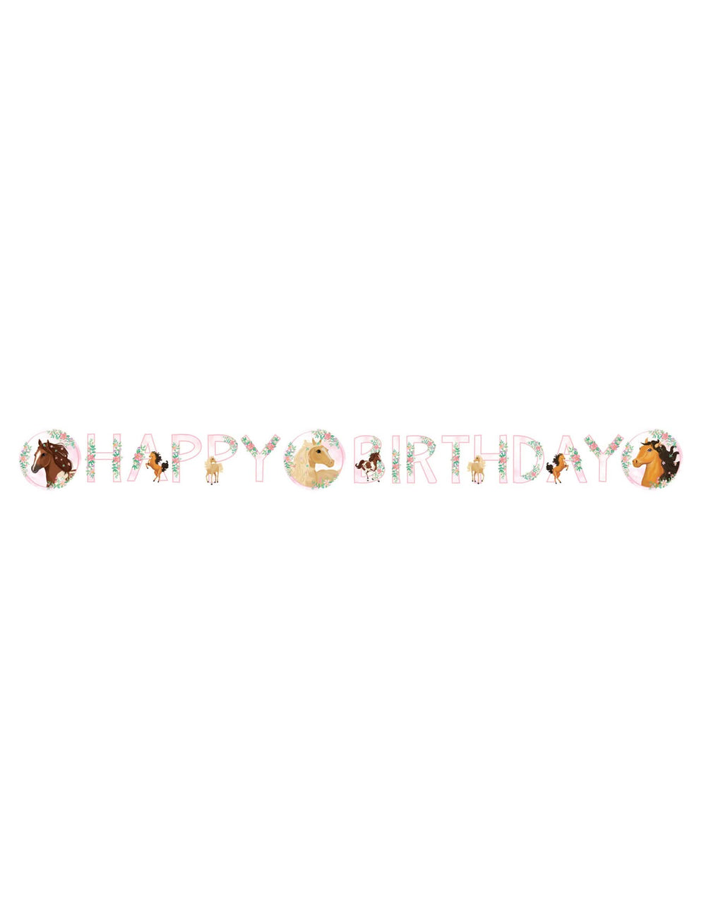 Vue d'ensemble de la guirlande happy birthday joli cheval