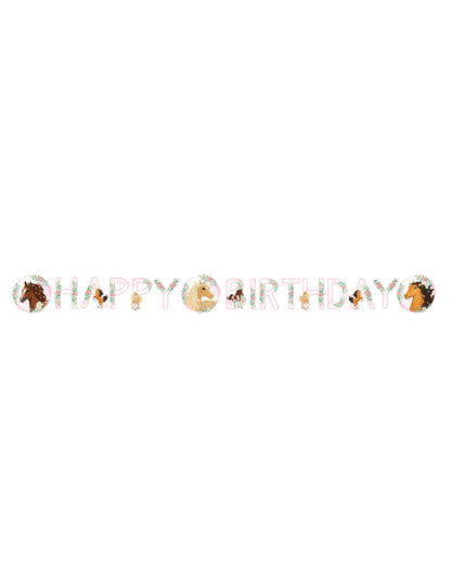 Vue d'ensemble de la guirlande happy birthday joli cheval
