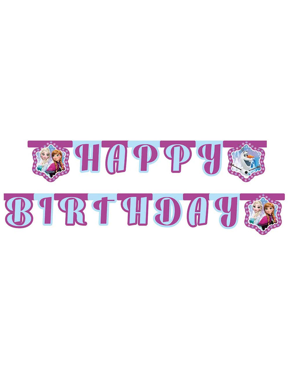 Garlandi Happy Birthday Frozen lumihiutaleilla lapsille violetteina ja sinisinä