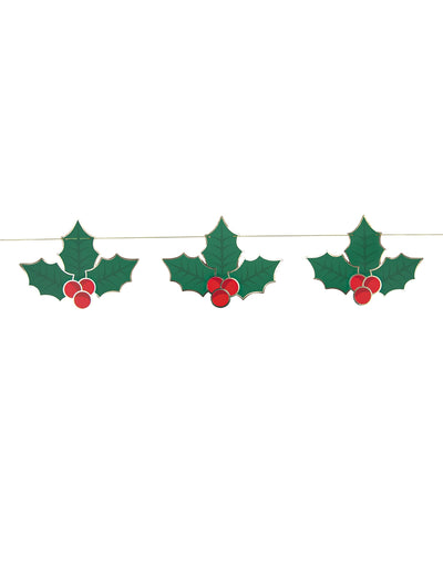 Guirlande houx de noël pour décoration rouge et verte en carton