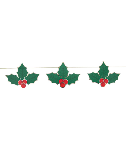 Guirlande houx de noël pour décoration rouge et verte en carton