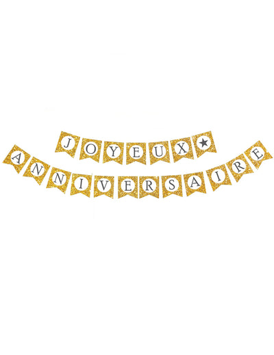 Guirlande Joyeux Anniversaire pour décoration de fête or pailletée