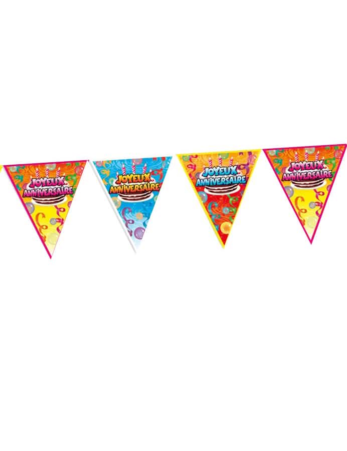 Guirlande Joyeux Anniversaire multicolore avec motifs de gâteaux et ballons