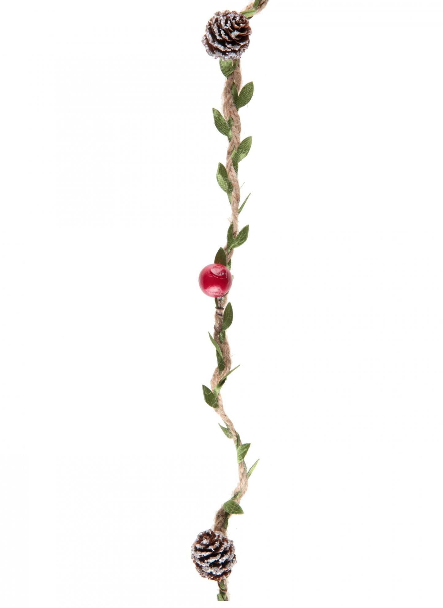 Guirlande naturelle sapin et pommes de pin pour décoration rouge avec baies et neige