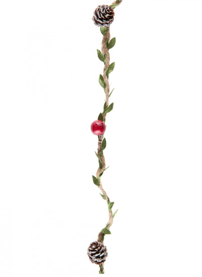 Guirlande naturelle sapin et pommes de pin pour décoration rouge avec baies et neige