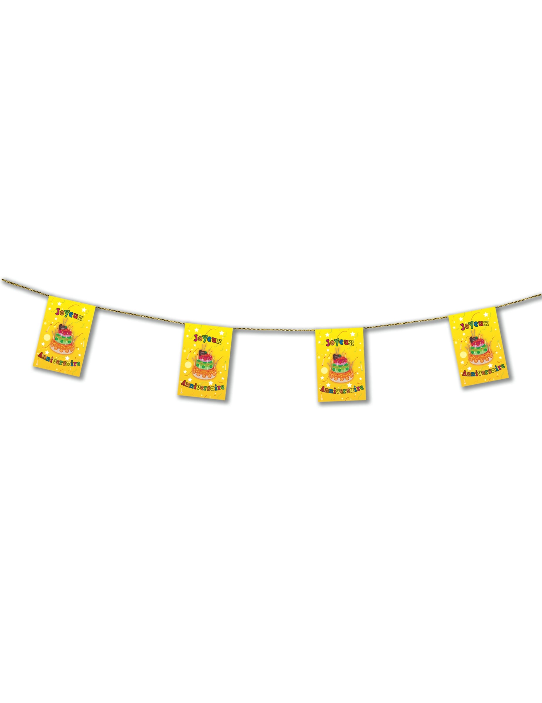 Guirlande papier à fanions joyeux anniversaire gâteau jaune