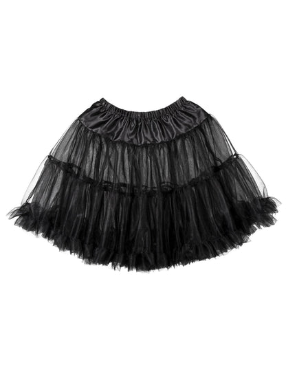 Vue à plat du jupon mi-long noir pour femme