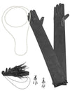 Kit accessoires années 20 pour femme noir avec collier de perles et plumes
