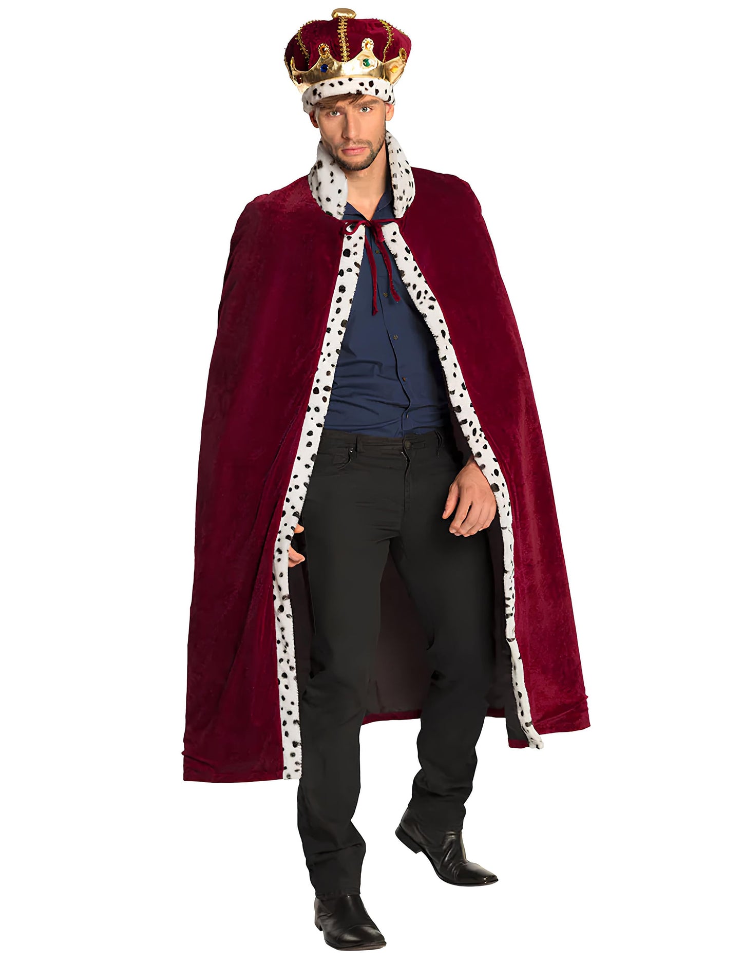 Kit accessoires de roi pour adulte rouge en velours avec couronne et bordure hermine