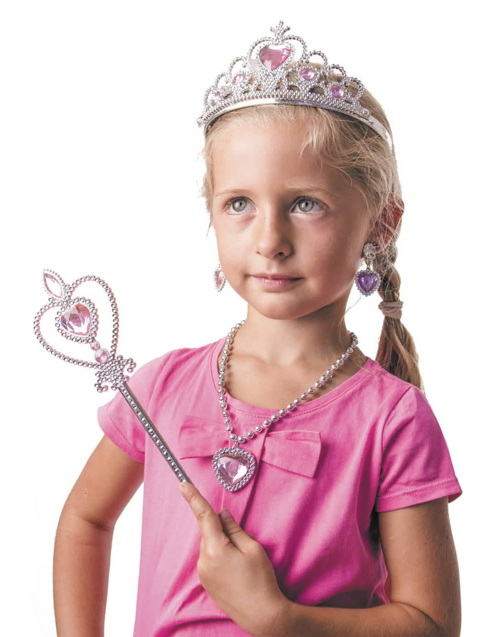 unelmien prinsessan asustesetti tytöille hopea ja vaaleanpunainen, jossa on kruunu ja taikasauva