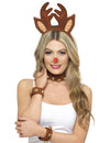Kit accessoires renne de Noël pour adulte marron avec serre-tête nez rouge et grelots