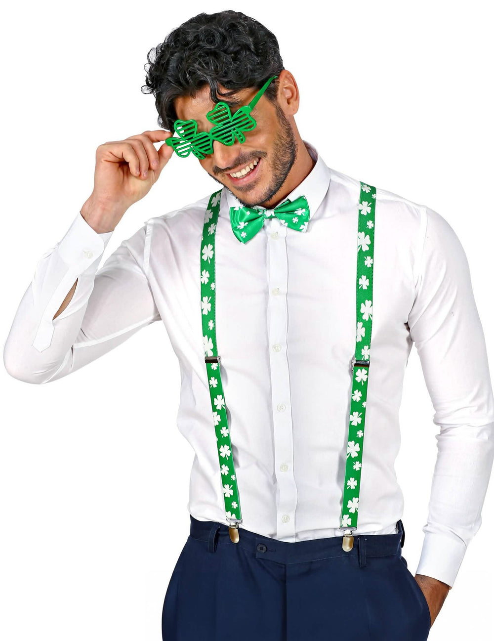 Vue de face du Kit accessoires trèfles Saint Patrick pour adulte