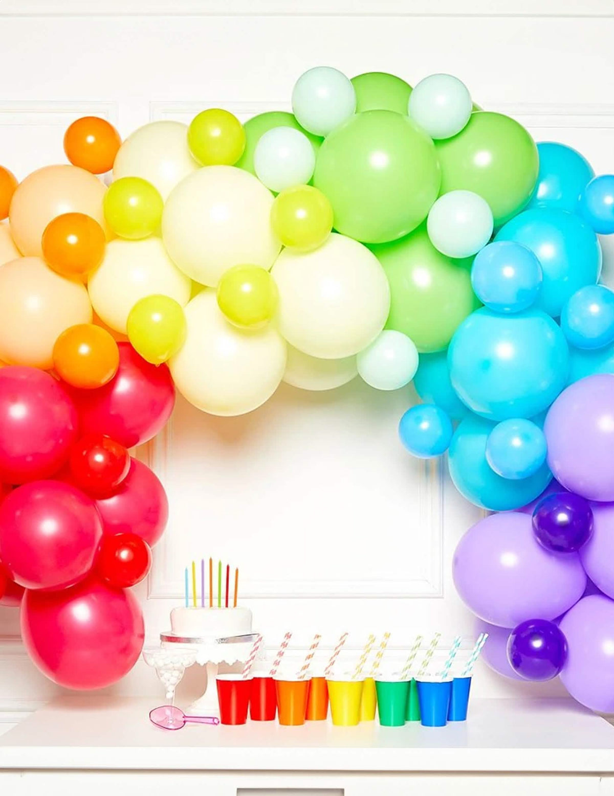 85 ilmapallon monivärinen kaari juhliin sateenkaaren sävyissä