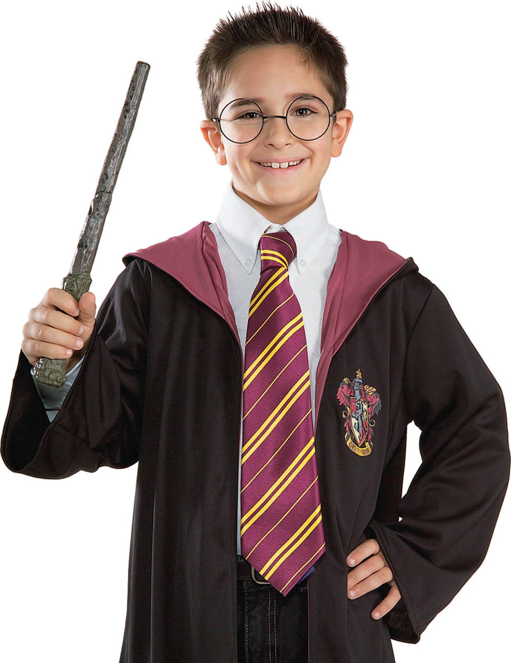 Taikasauva- ja Harry Potter -silmälasisetti lapsille, pyöreät mustat silmälasit ja ruskea taikasauva