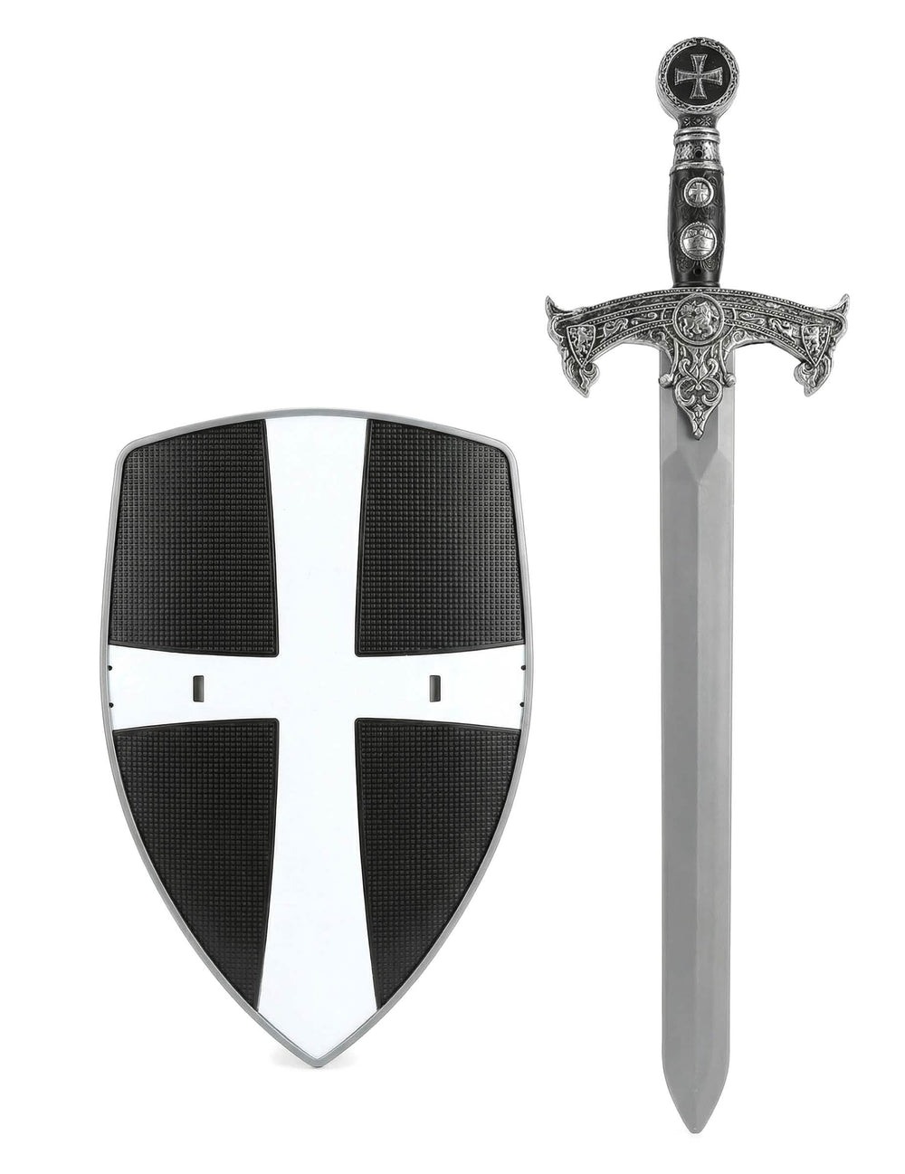 Kit bouclier et épée de chevalier croisé pour enfant noir et blanc