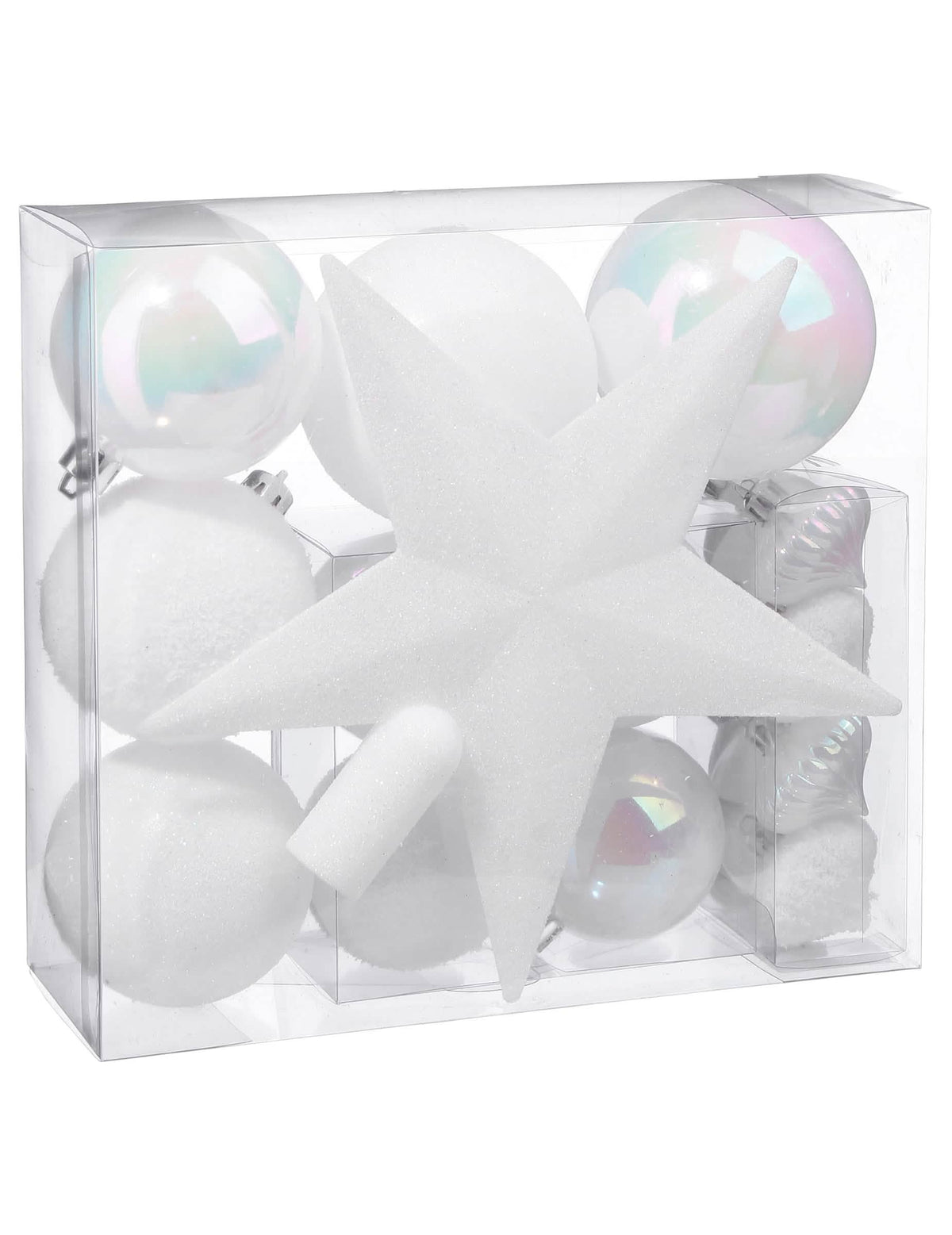 Kit décorations de sapin blanc pour fête 18 pièces avec boules et cimier