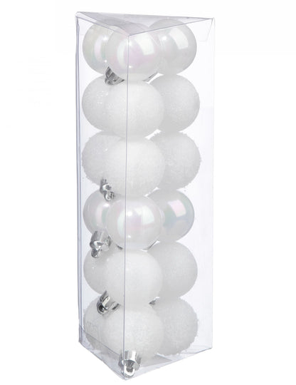 Lot de 18 mini boules de Noël blanches pailletées et mates