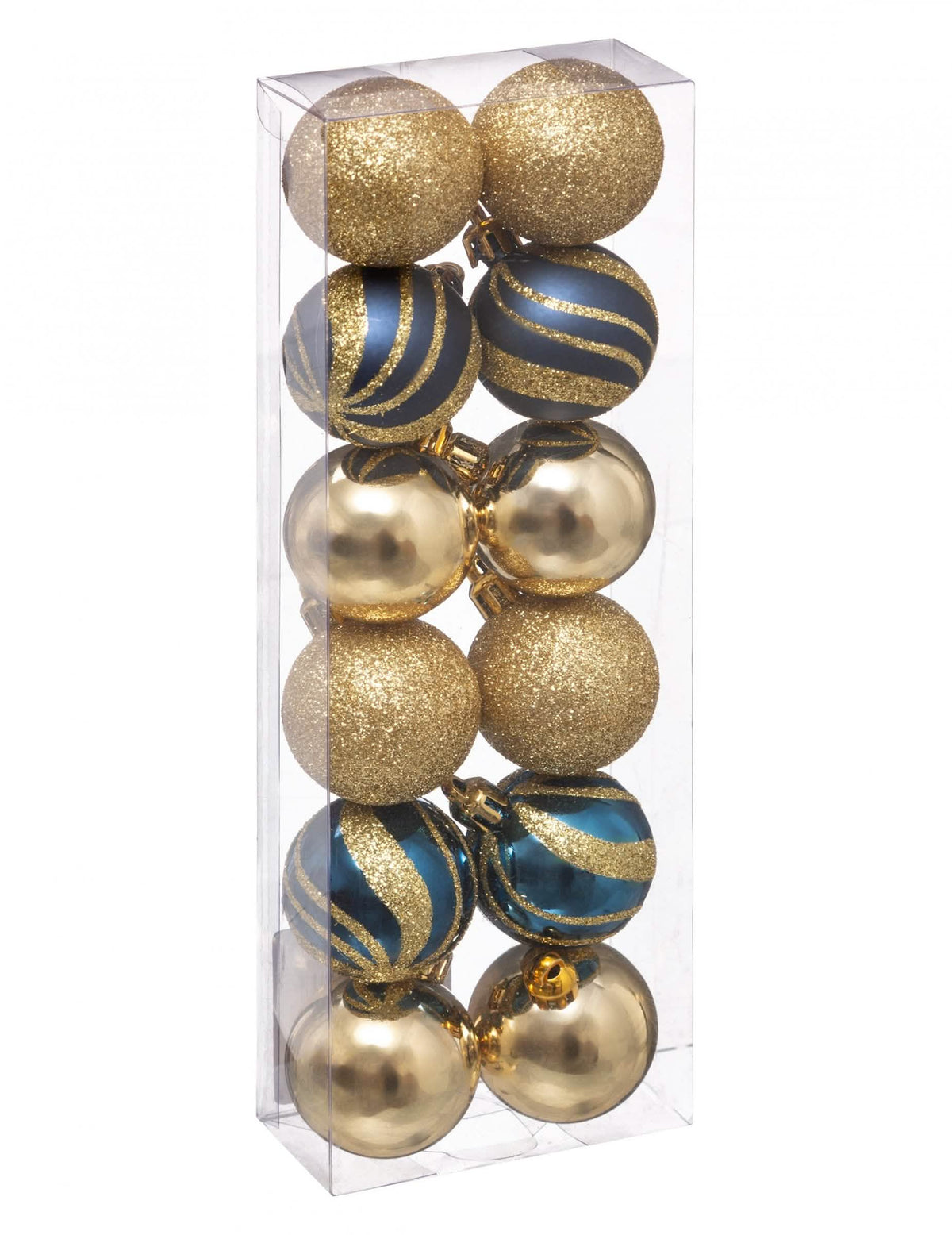 12 mini boules de noël bleues et dorées pailletées