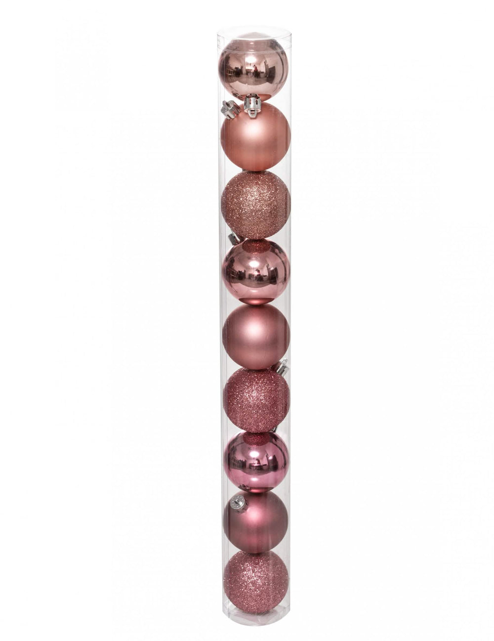 Lot de 9 boules de Noël rose gold avec finitions brillantes et pailletées