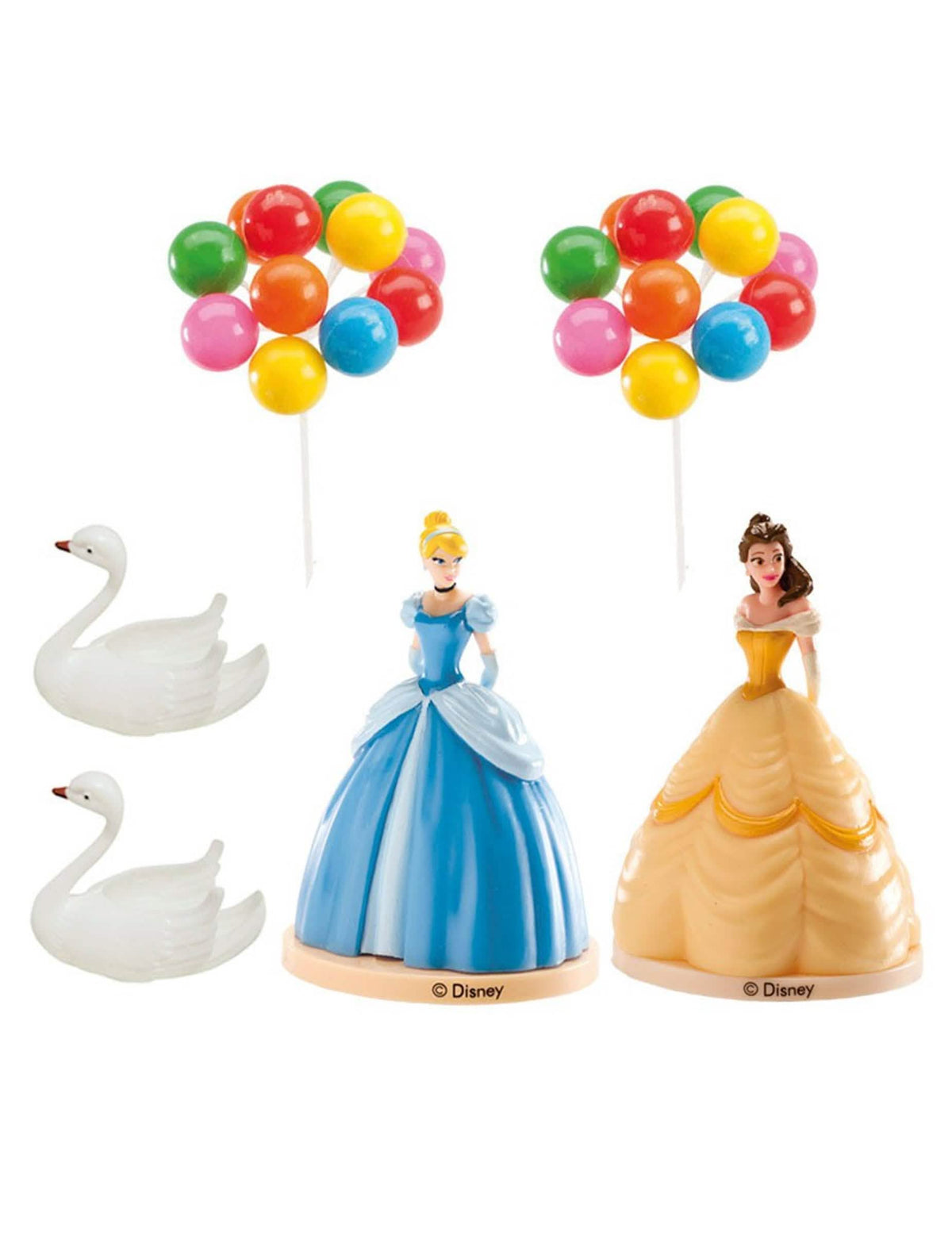 Muovinen Disney-prinsessakakku toppers -setti monivärinen, jossa on Cendrillon, bella ja joutsenia