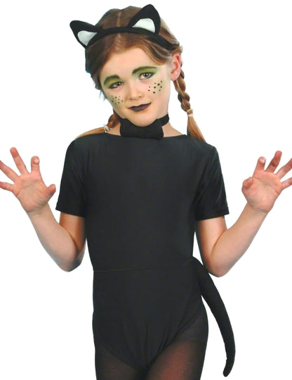Kit de chat pour enfant noir avec oreilles, nœud papillon et queue