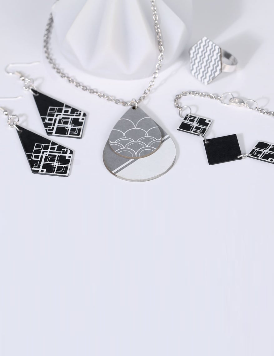 Vue des bijoux terminés du kit de création de bijoux parure chic