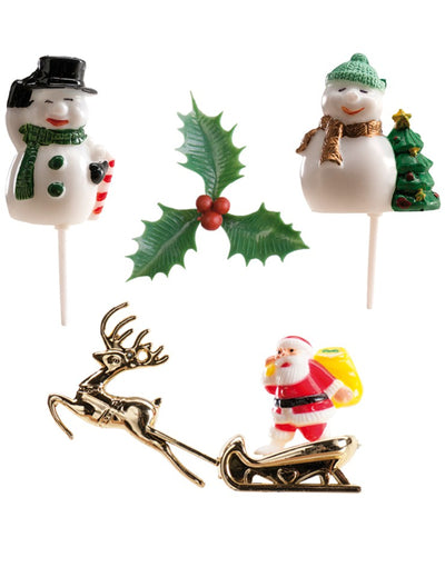 Kit de décorations de Noël pour bûche multicolore avec Père Noël et bonshommes de neige