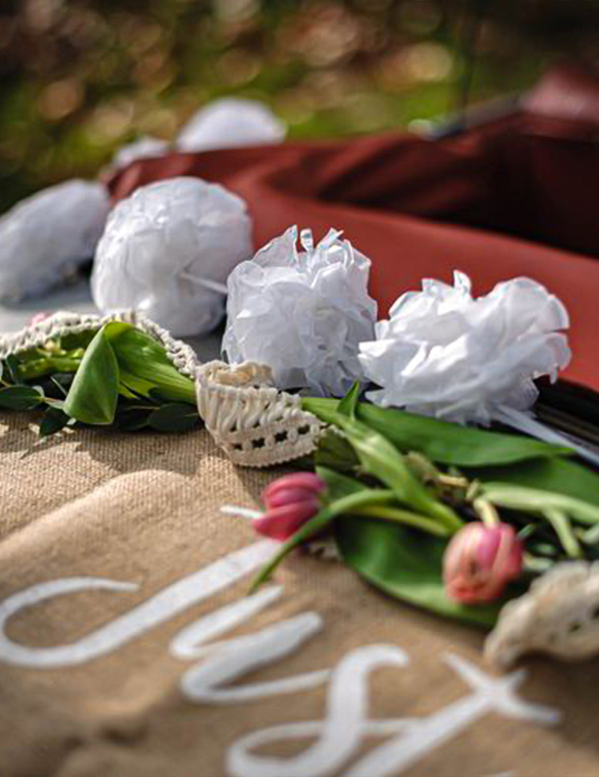 Hääauton Koristelusetti Maalaistyylinen Juutti ja Pitsi Täydellinen Just Married