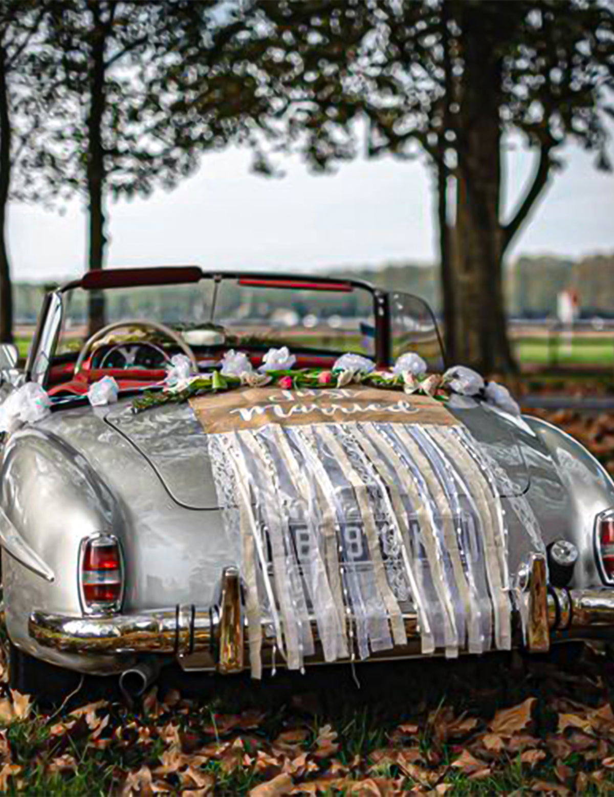 Hääauton Koristelusetti Maalaistyylinen Juutti ja Pitsi Täydellinen Just Married