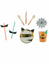 Kit de vaisselle Halloween pour fête orange noir et blanc avec motifs citrouille et chat momie