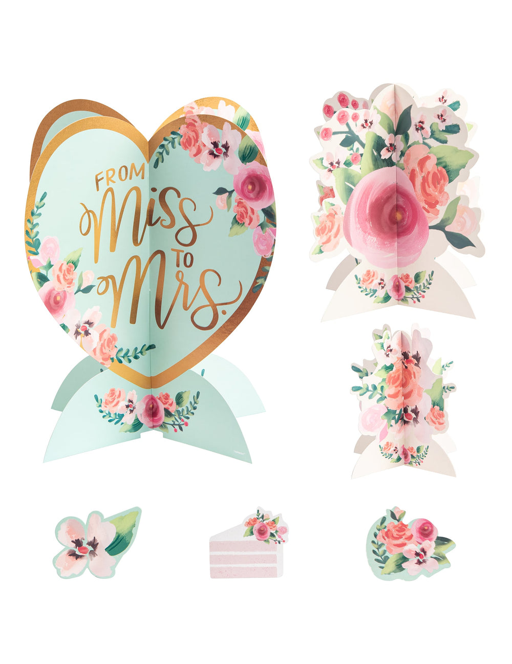 Kit décoration de table From Miss to Mrs pour mariage liberty menthe et rose