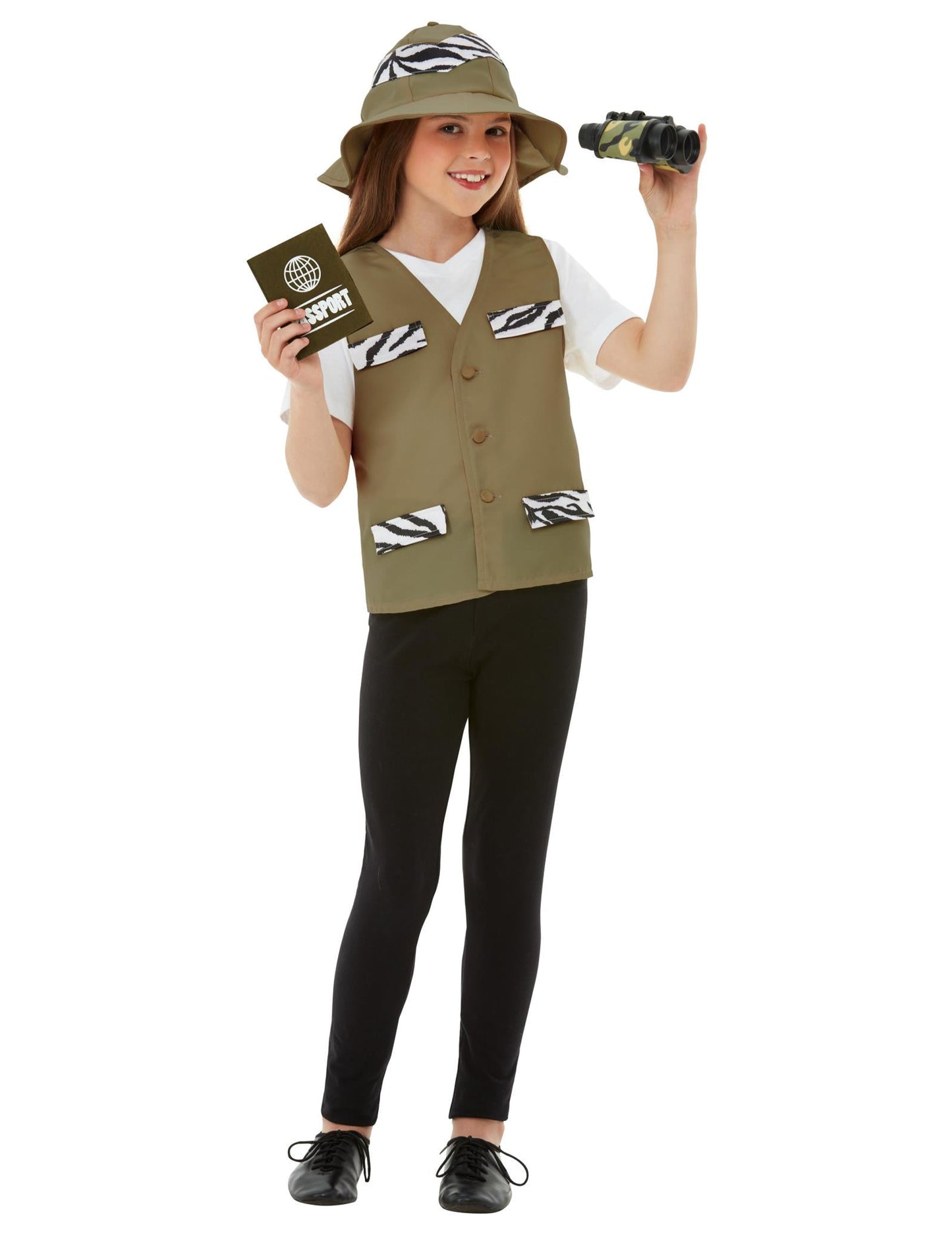 Kit explorateur pour enfant vert kaki avec motifs zèbre et chapeau