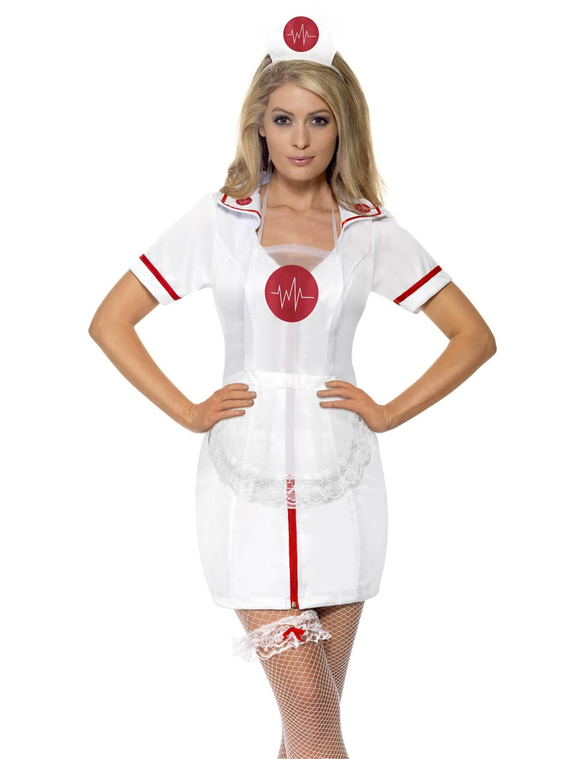 Kit d'infirmière pour femme blanc et rouge avec logo de rythme cardiaque