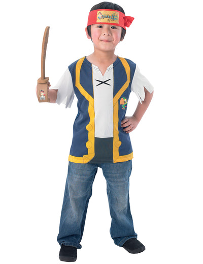 Kit de déguisement Jake le pirate pour enfant bleu et jaune avec bandana rouge et épée