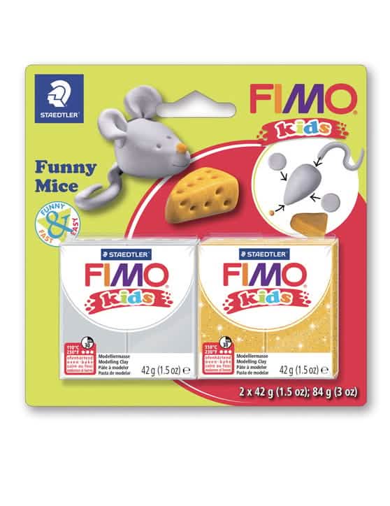 Fimo-massasarja lapsille hiiret harmaa ja keltainen kimalteleva 2 palaa