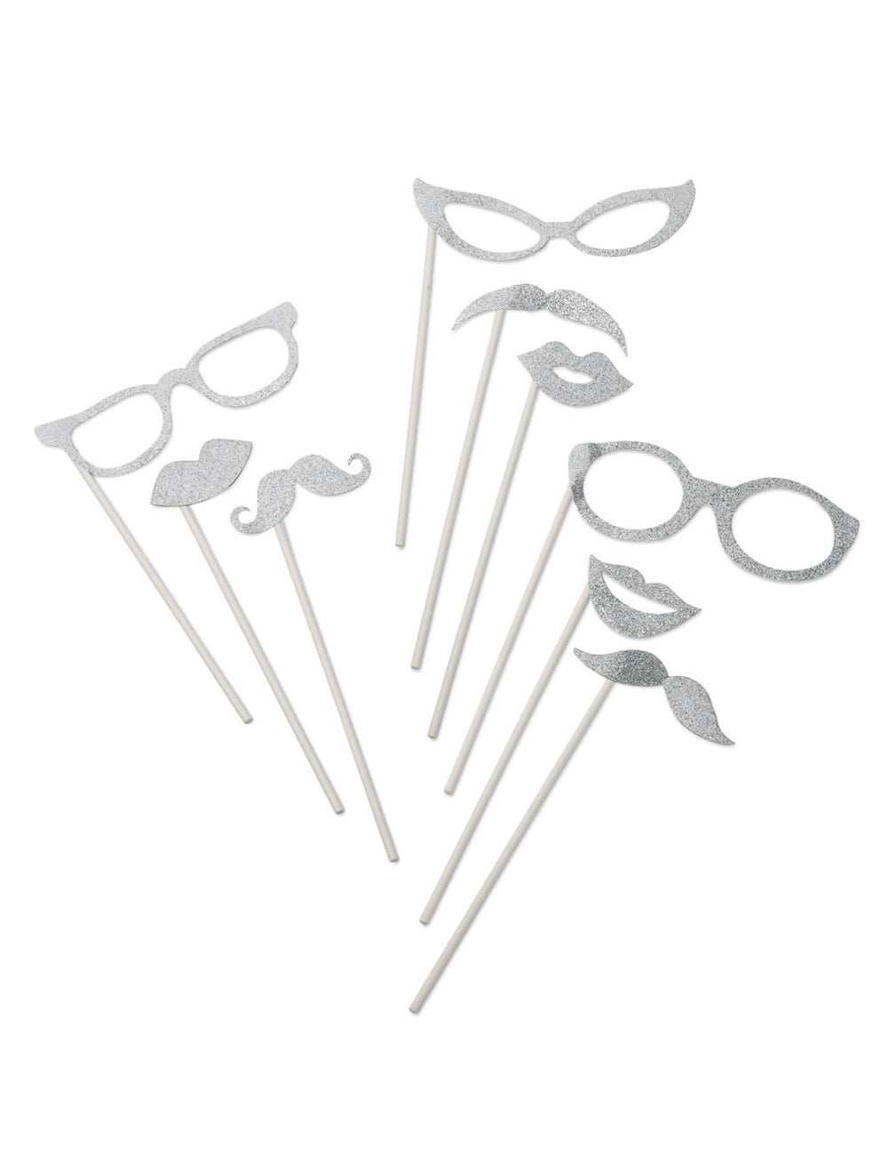 Kit photobooth argent pailleté pour fête 9 pièces