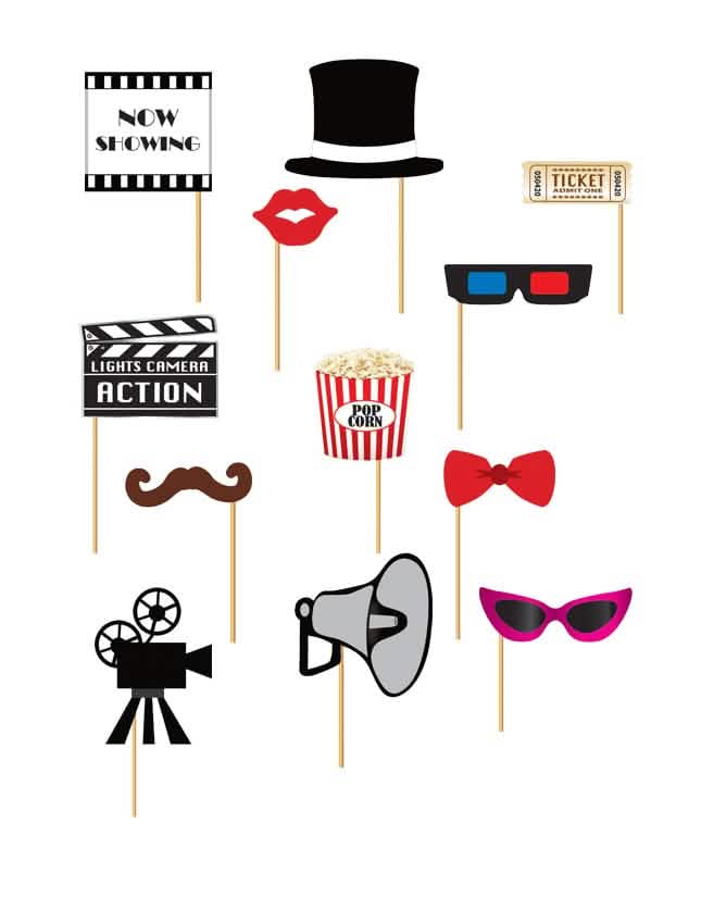Cinema-photobooth-sarja aikuiset ja lapset monivärinen 12 osaa