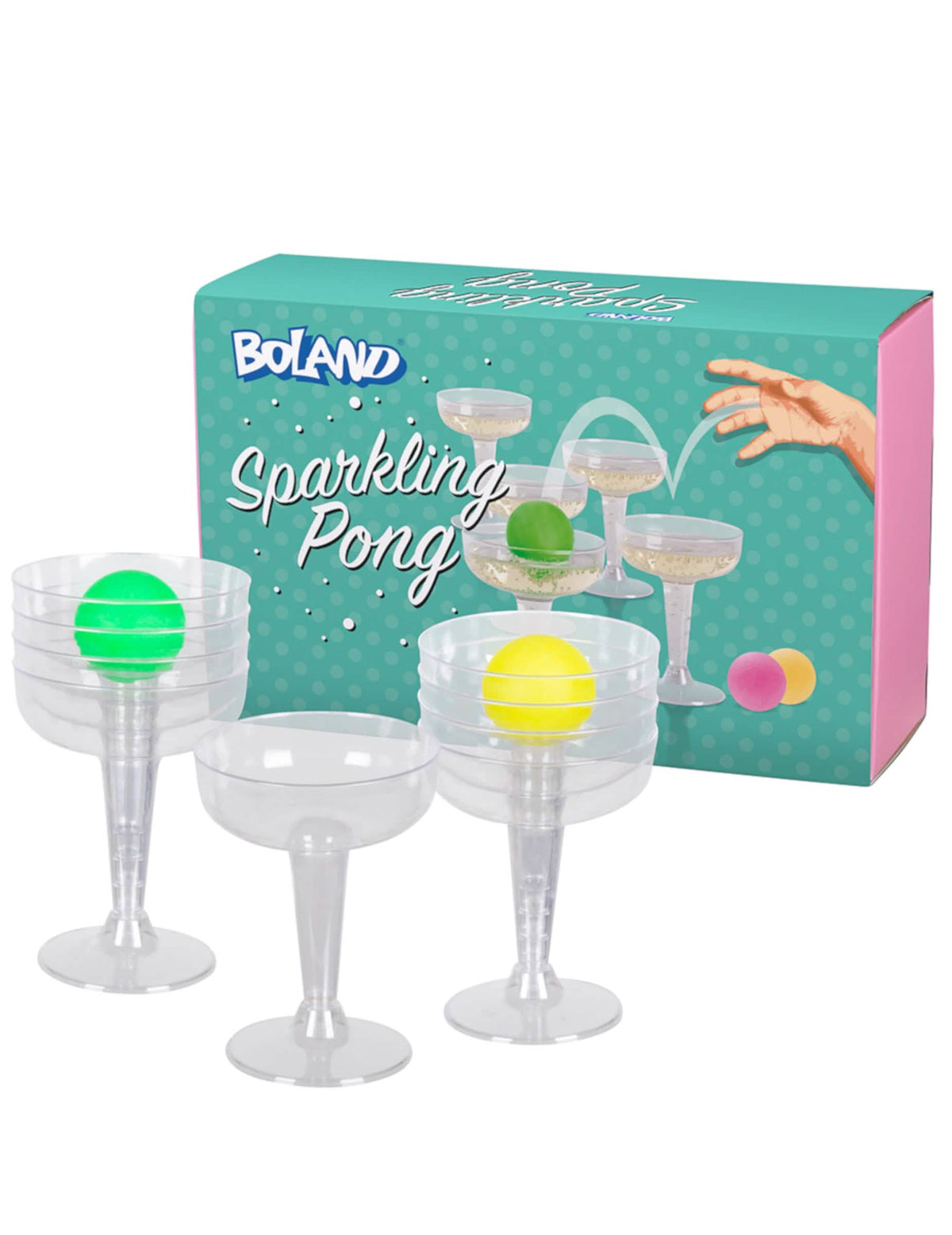 Sisällön ja laatikon näkymä Sparkling Pong -setistä