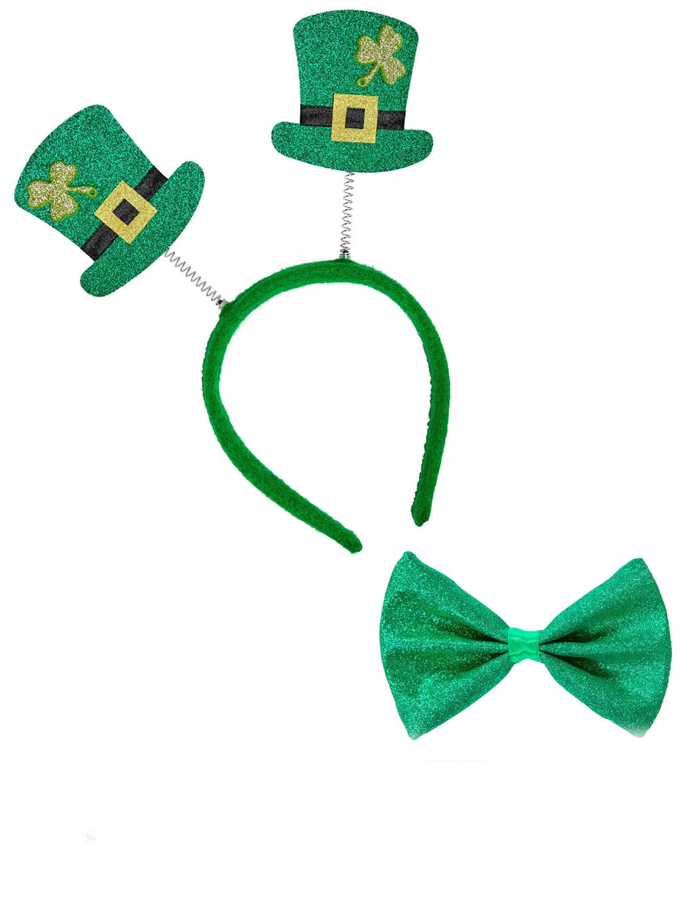 Pääpantasetti ja rusetit saint patrick's day aikuiset vihreä kimalteleva, jossa on minihatut