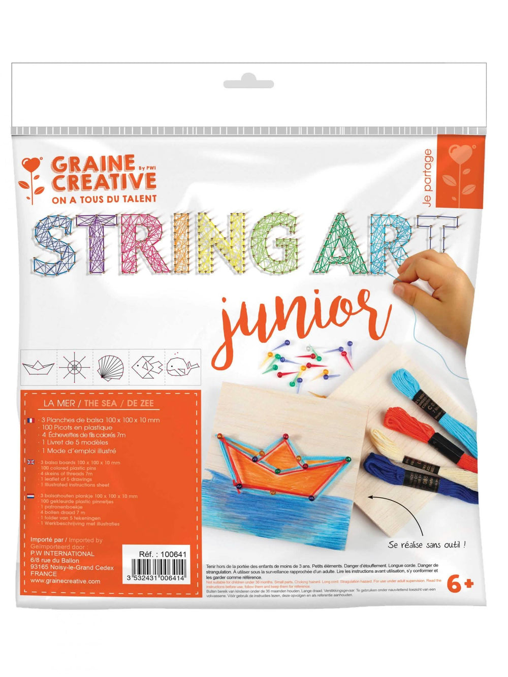 Kitin string art junior meren teemalla lapset varten, jossa on langasta tehdyt taulut